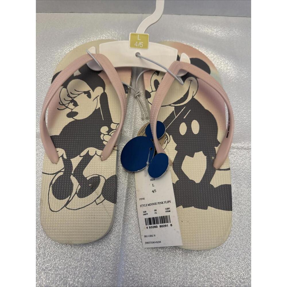 Mickey Minnie Girls Flip Flops Size L 4/5